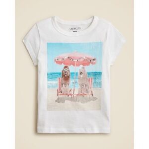 NWT!! Girl's J. CREW Crewcuts Beach Dogs Graphic T-Shirt Sequins Small 6-7